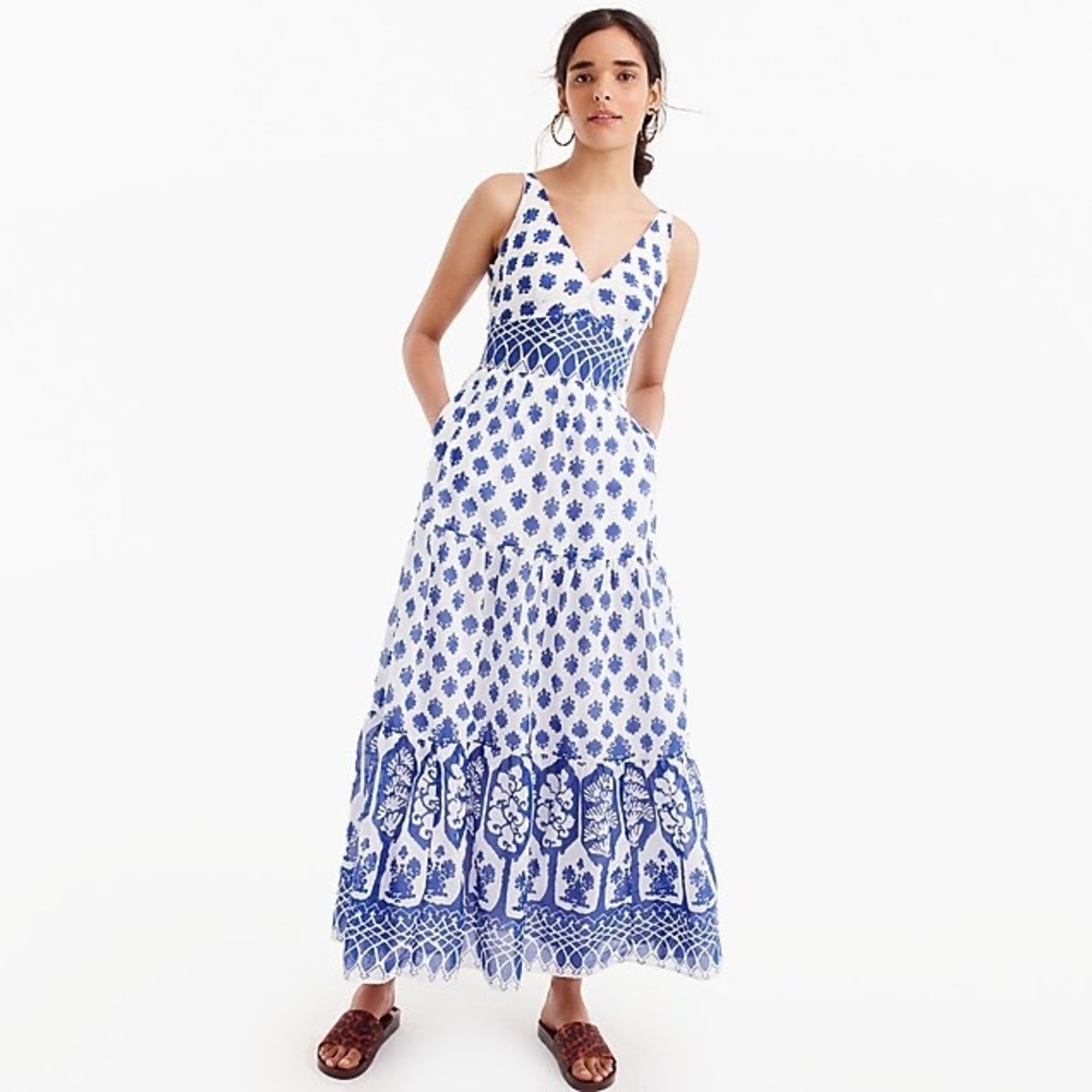 JCREW Blue and White Sleeveless Maxi Dress - size 6